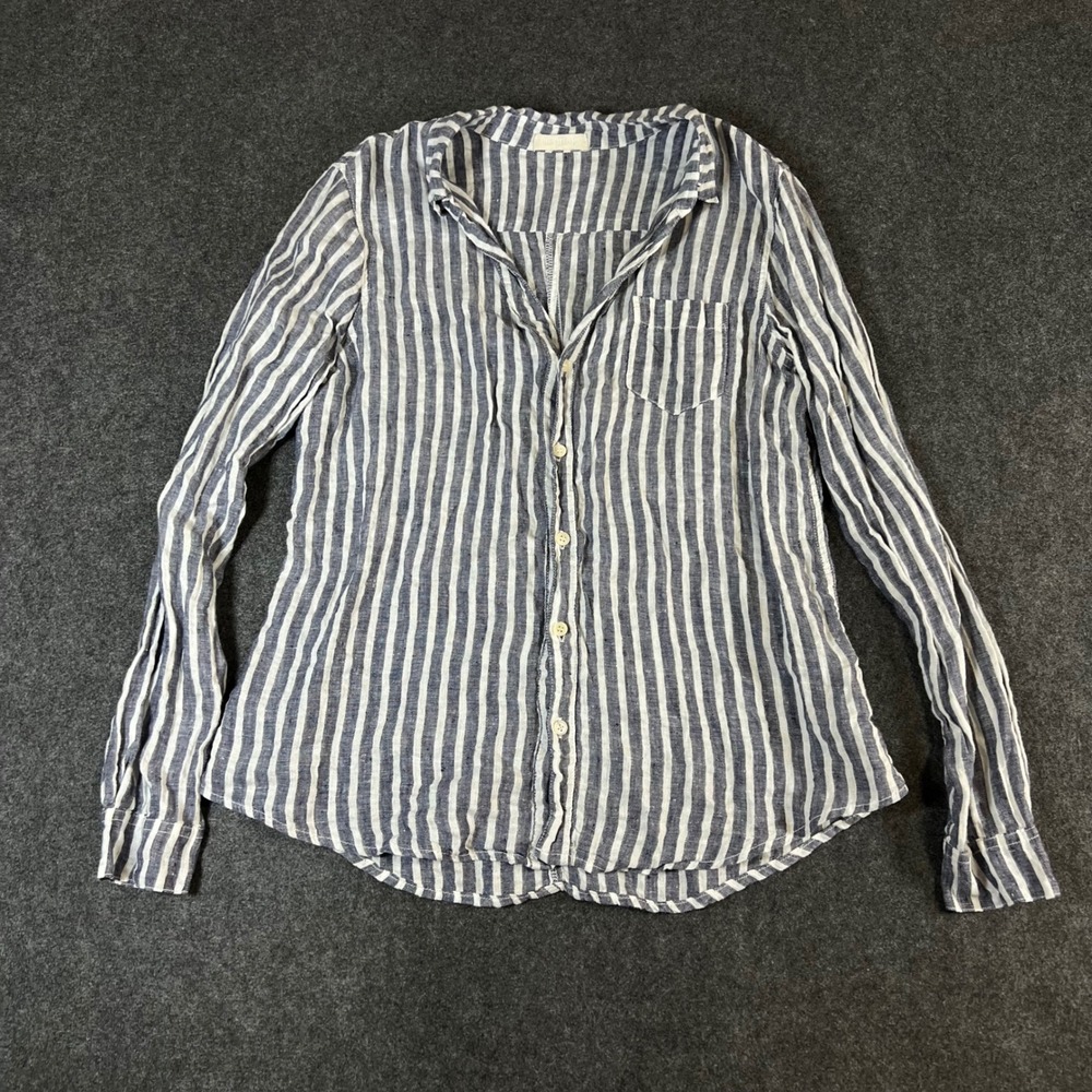 CP Shades Womens Blue White Striped Linen Cotton Button Down Shirt Size M